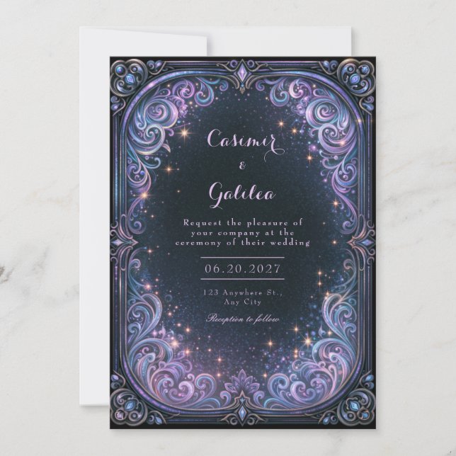 Invitation Mariage céleste au lavande de minuit (Devant)
