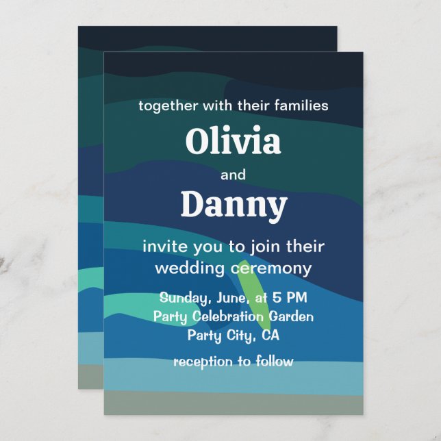 Invitation Mariage céleste aurora boréal aurora (Devant / Derrière)