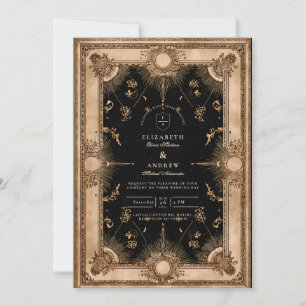 Invitation Mariage céleste baroque noir et or