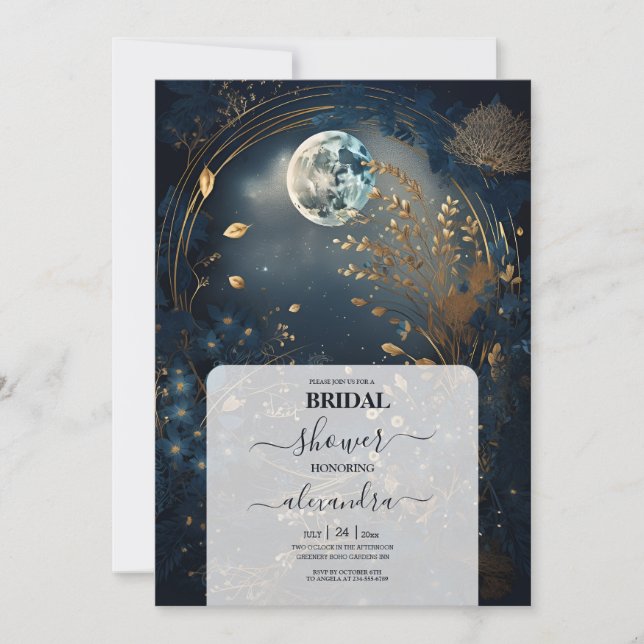 Invitation Mariage Céleste Bleu Minuit Or (Devant)