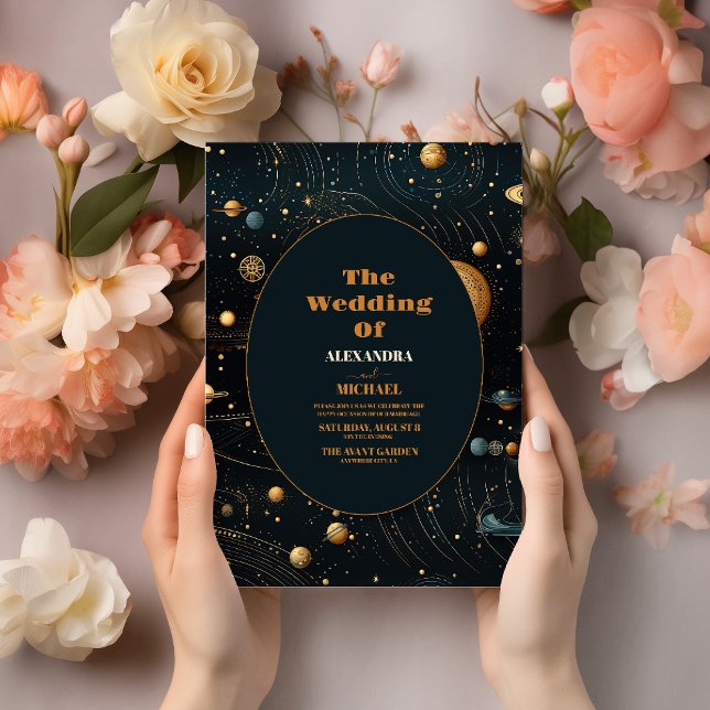 Invitation Mariage céleste bleu mystique de minuit or (Créateur téléchargé)