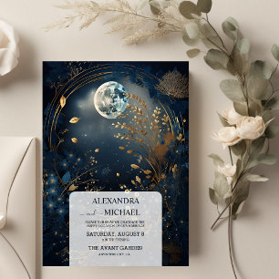 Invitation Mariage céleste bleu mystique minuit or