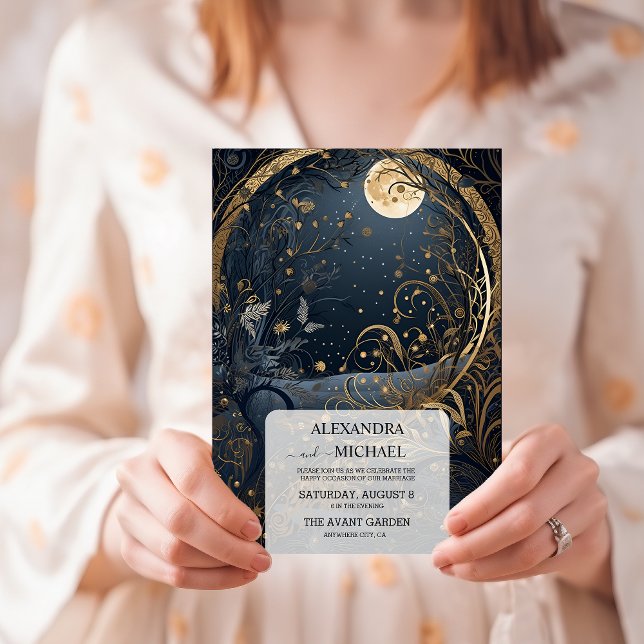 Invitation Mariage céleste bleu mystique minuit or (Créateur téléchargé)