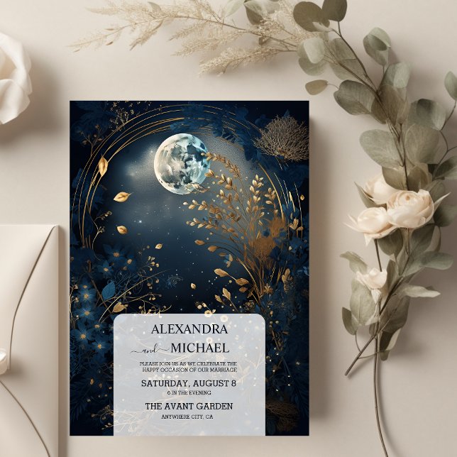 Invitation Mariage céleste bleu mystique minuit or (Créateur téléchargé)