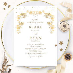 Invitation Mariage céleste chic blanc et or