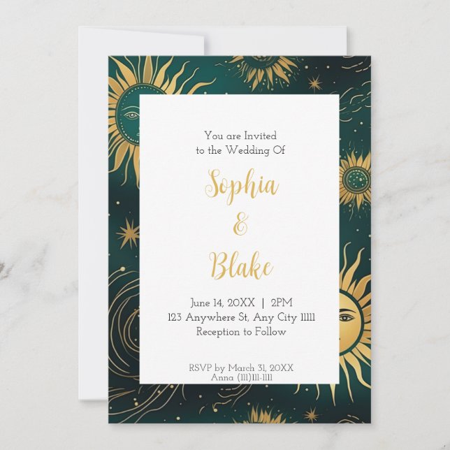Invitation Mariage céleste cosmique du soleil mystique (Devant)