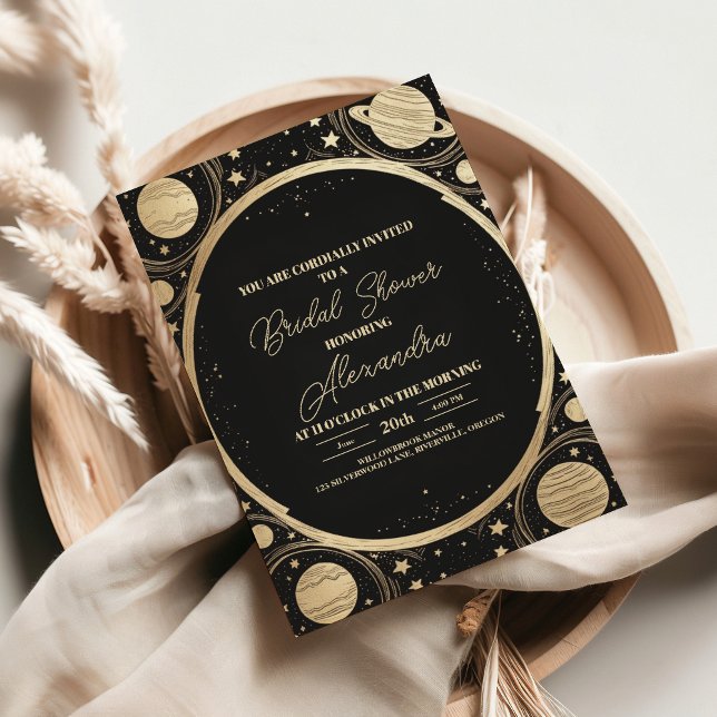 Invitation Mariage Céleste Croissant de Lune en Or Noir (Créateur téléchargé)