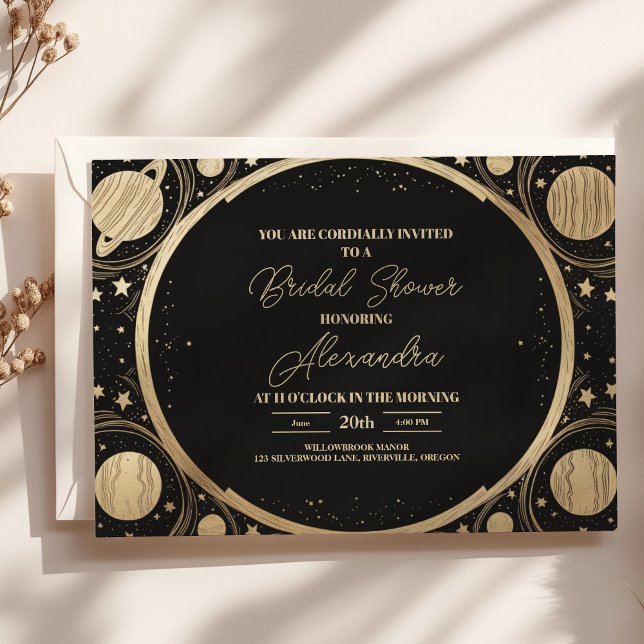 Invitation Mariage Céleste Croissant de Lune en Or Noir (Créateur téléchargé)