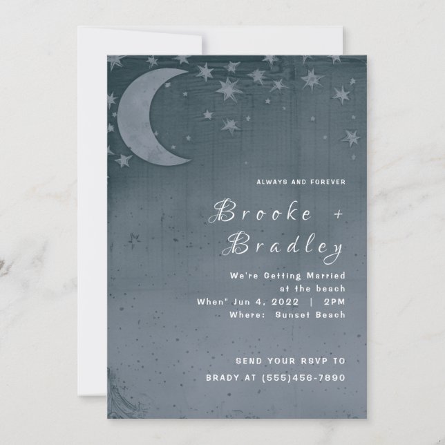 Invitation Mariage céleste croissant de lune sarcelle foncé (Devant)
