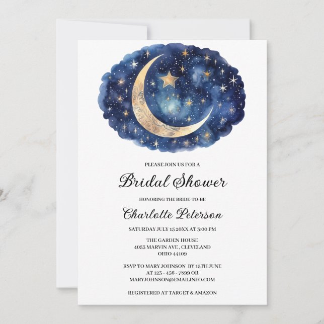 Invitation Mariage Céleste de Lune et d'Étoiles  (Devant)