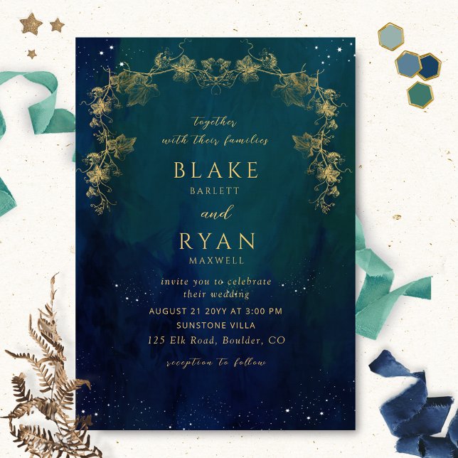 Invitation Mariage céleste de marine, bleu et vert (Créateur téléchargé)
