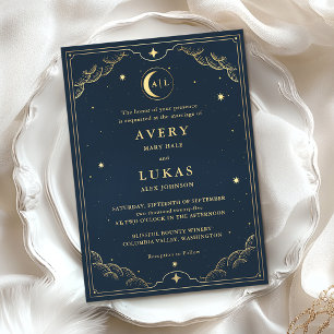 Invitation Mariage céleste de minuit bleu étoiles de lune