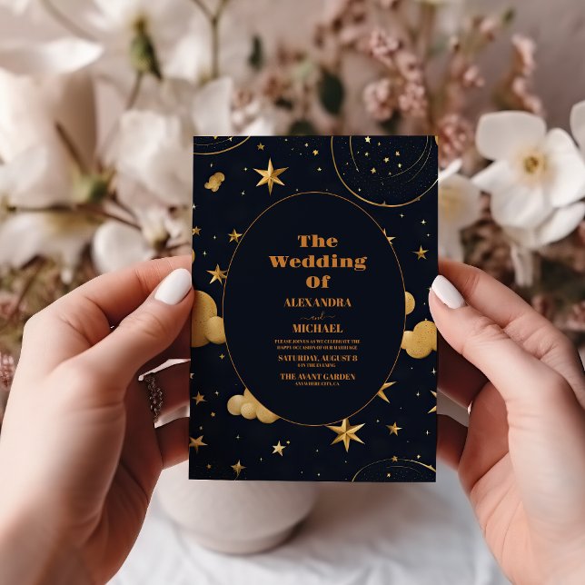 Invitation Mariage céleste de minuit bleu étoiles de lune (Créateur téléchargé)