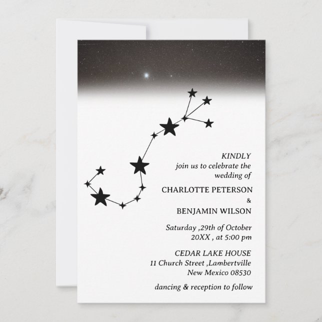 Invitation Mariage céleste de nuit étoilée de constellation (Devant)