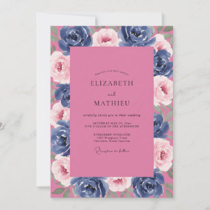 Invitation Mariage céleste de pivoine magenta à minuit
