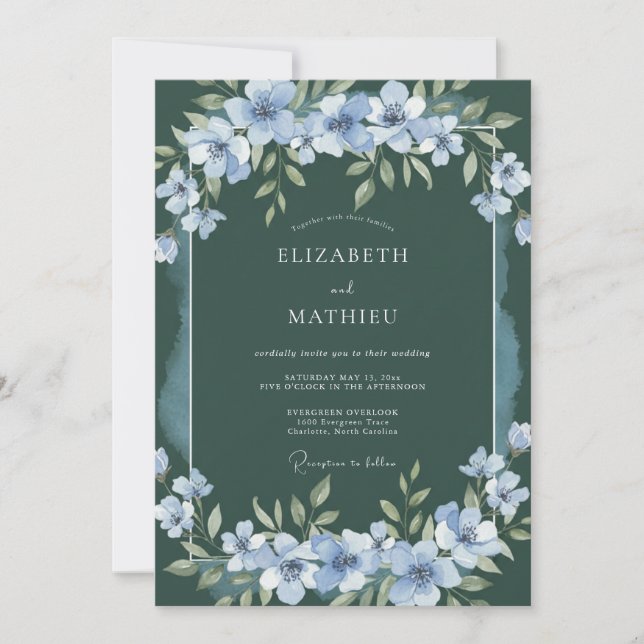 Invitation Mariage Céleste de Printemps Vert Chasseur (Devant)