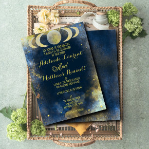 Invitation Mariage céleste du croissant de lune élégant : Ble