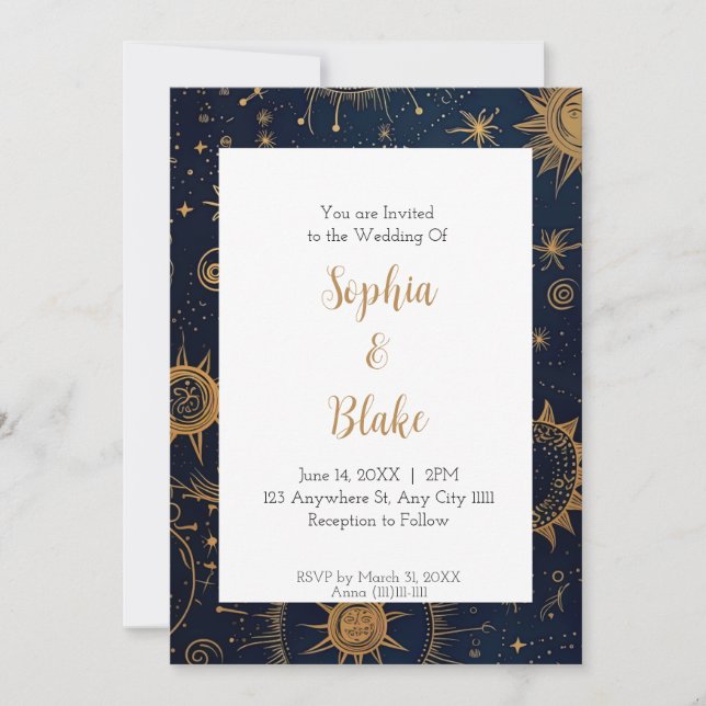 Invitation Mariage céleste du Soleil et des Étoiles mystiques (Devant)
