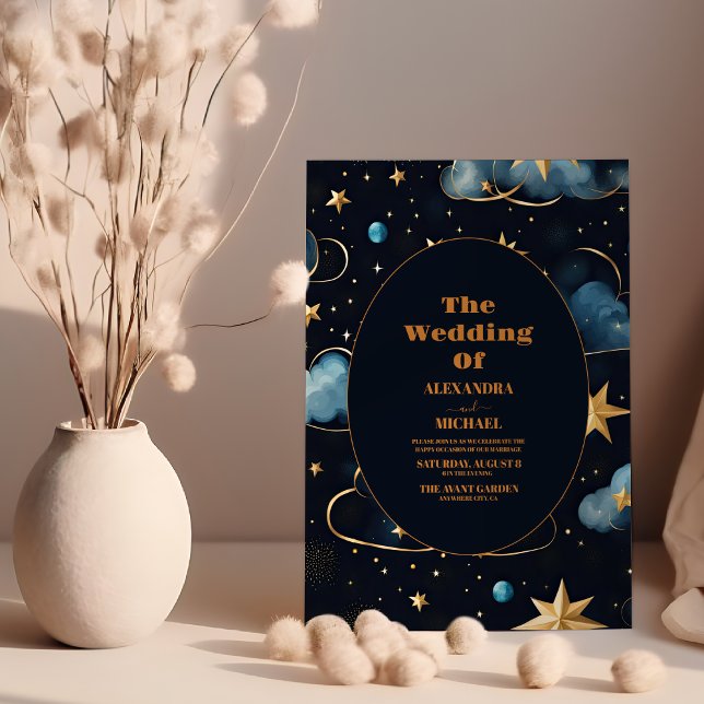 Invitation Mariage céleste enchanteur bleu marine (Créateur téléchargé)