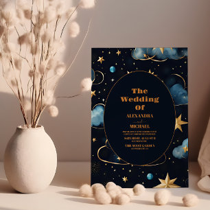 Invitation Mariage céleste enchanteur bleu marine