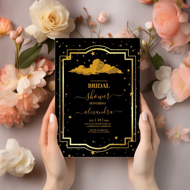 Invitation Mariage Céleste Étoiles Noires Mystiques Dorées (Créateur téléchargé)