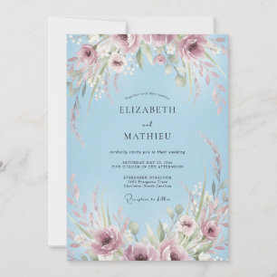 Invitation Mariage Céleste Fleur Sauvage Bleu Ciel