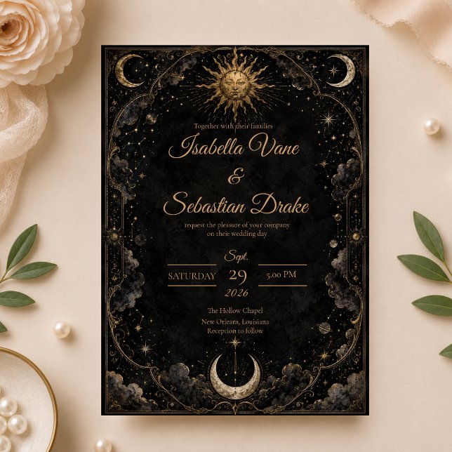 Invitation Mariage céleste gothique Soleil Lune (Créateur téléchargé)