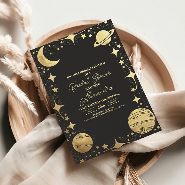 Invitation Mariage Céleste Lune Croissante en Or Noir (Créateur téléchargé)