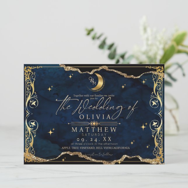 Invitation Mariage céleste Lune et étoiles Mariage (Debout devant)