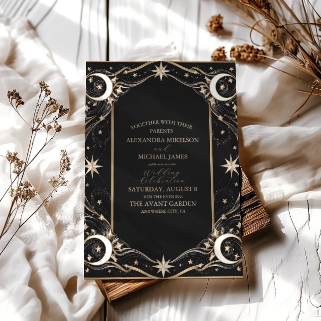 Invitation Mariage Céleste Lune Étoiles Vintage (Créateur téléchargé)