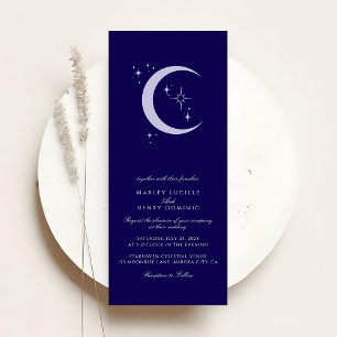 Invitation Mariage céleste minimaliste Lune Étoiles Bleu mari