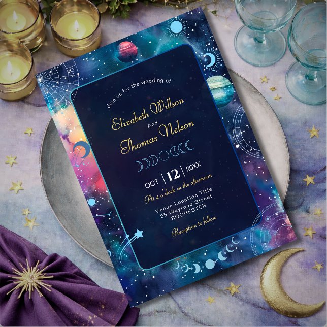Invitation Mariage céleste moderne de phases lunaires de gala (Créateur téléchargé)