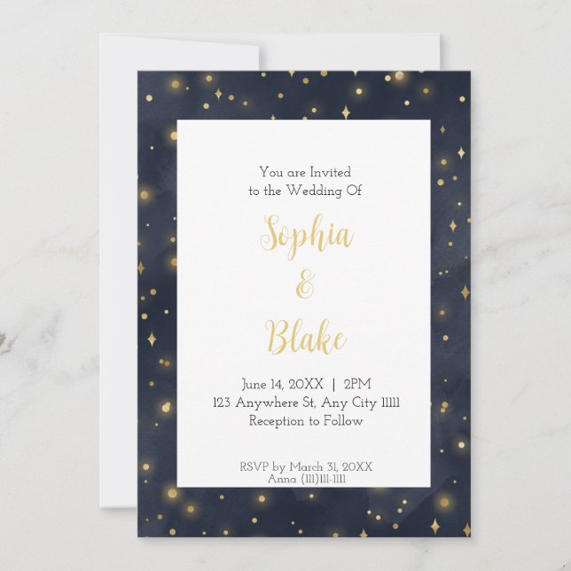 Invitation Mariage céleste moderne sous les étoiles (Devant)