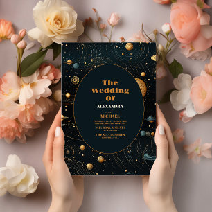 Invitation Mariage céleste mystique bleu de minuit
