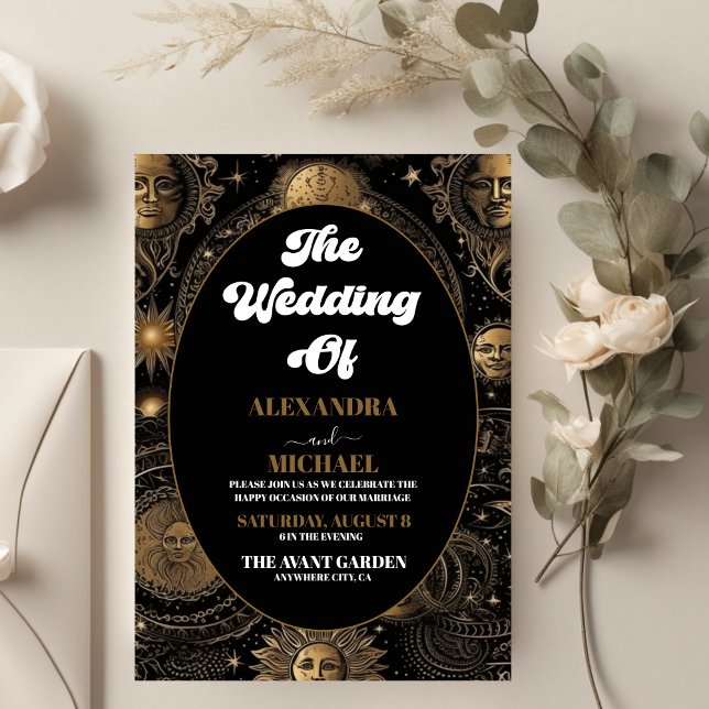 Invitation Mariage Céleste Noir Or (Créateur téléchargé)