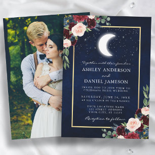 Invitation Mariage céleste or lune étoiles photo