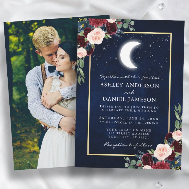Invitation Mariage céleste or lune étoiles photo  (Customize to change text size or text style.)
