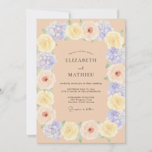 Invitation Mariage céleste papillon bouton d'or pivoine