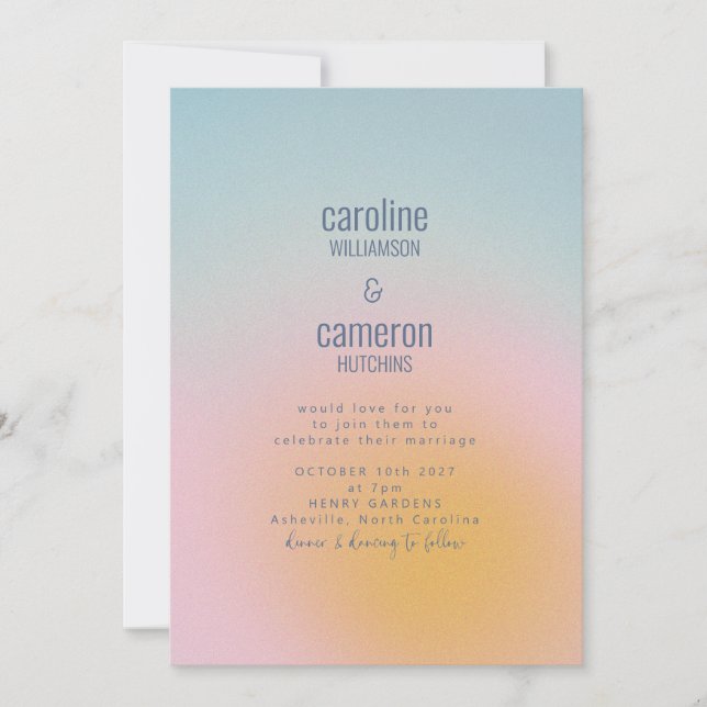 Invitation Mariage céleste Pastel bleu rose pâle (Devant)
