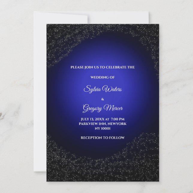 Invitation Mariage céleste Pleine lune et étoiles Bleu de min (Devant)