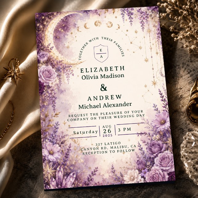Invitation Mariage céleste pourpre enchanté (Créateur téléchargé)