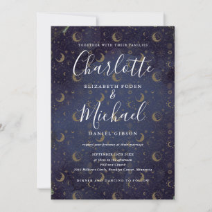 Invitation Mariage Céleste Simple Lune Et Étoiles Tout En Un