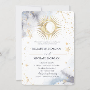 Invitation Mariage Céleste Soleil, Lune, Étoiles