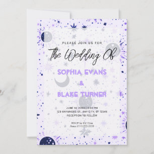 Invitation Mariage Céleste Soleil Lune Étoiles Noir et Violet