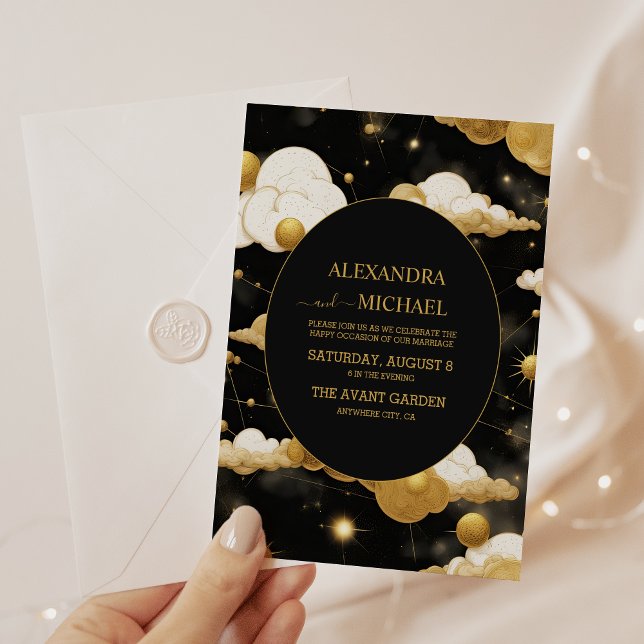 Invitation Mariage Céleste Soleil Lune Or Noir Mystique (Créateur téléchargé)
