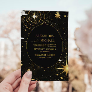 Invitation Mariage Céleste Soleil Lune Or Noir Mystique