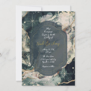 Invitation Mariage céleste turquoise vert crème aquarelle or