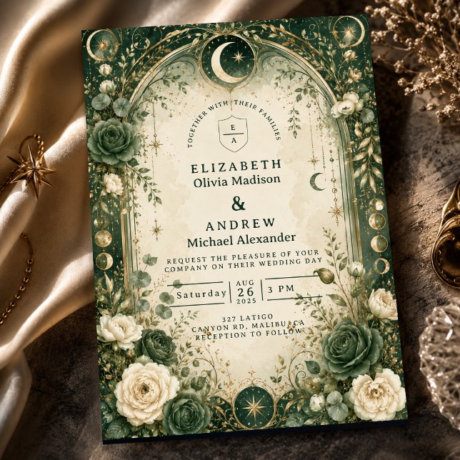 Invitation Mariage céleste vert botanique (Créateur téléchargé)