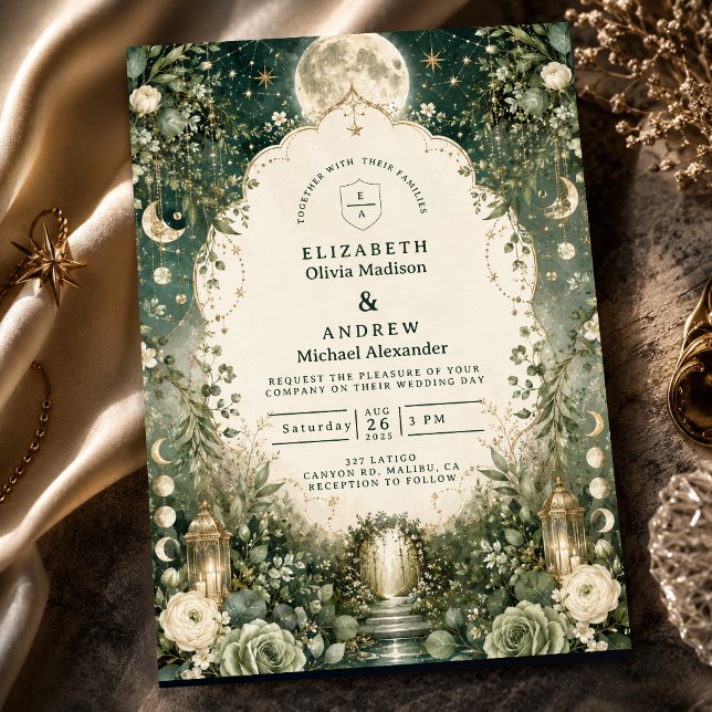 Invitation Mariage céleste vert élégant (Créateur téléchargé)