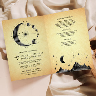 Invitation Mariage céleste vintage phases de lune croissant
